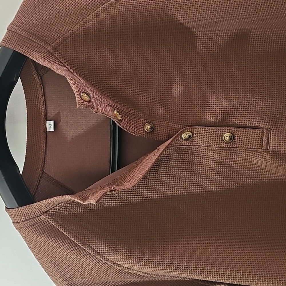 Casual Brown Thermal  Button-Up Henley Top - Picture 3 of 7